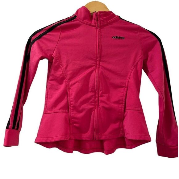 Adidas Girls Pink Peplum Full Zip Jacket Size 6 Youth - Picture 3 of 8